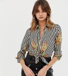 River Island Shirt With Tie Front In Stripe - Multi
