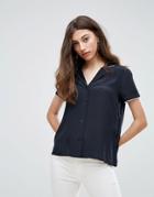 Pieces Mallia Rever Collar Short Sleeve Shirt - Black