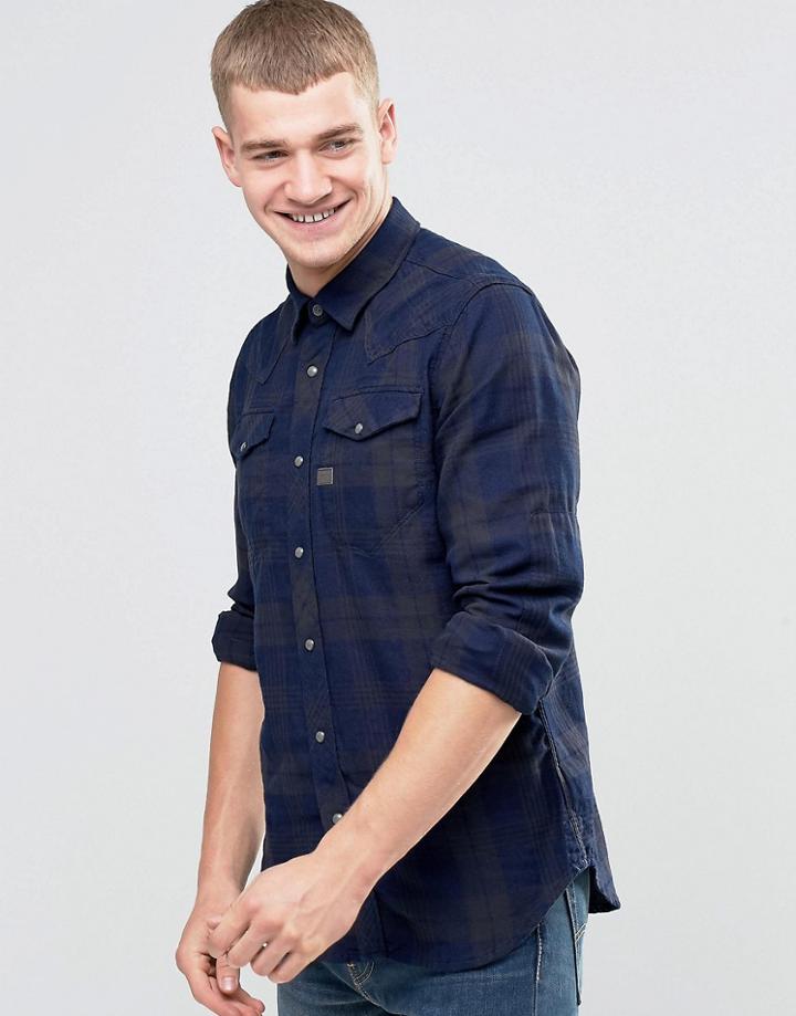 G-star Tacoma Flannel Check Long Sleeve Shirt - Blue