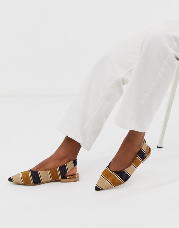 Asos Design Leanne High Vamp Slingback Ballet Flats In Stripe-multi