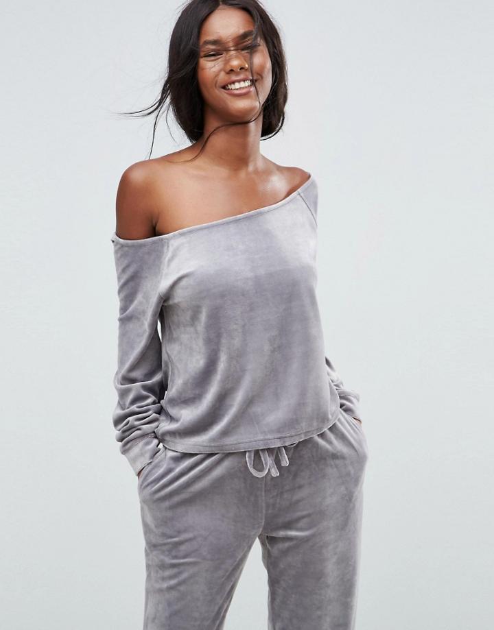 Asos Lounge Velour Off Shoulder Sweat - Gray