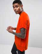 Asos Super Oversized T-shirt With Roll Sleeve In Orange - Red