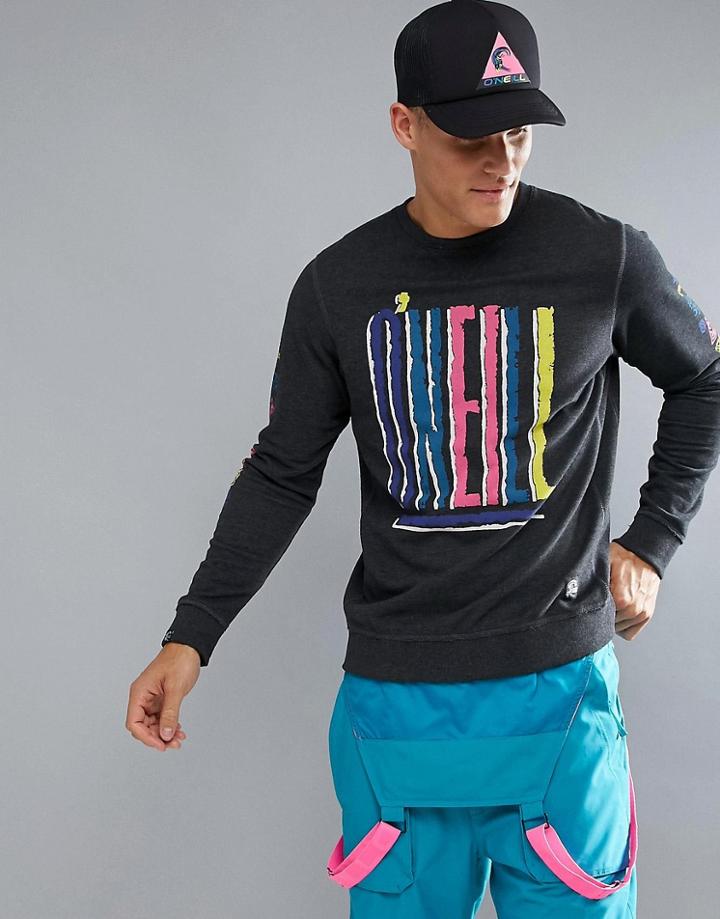 O'neill Reissue Heritage Logo Crew Neck Sweatshirt In Black Marl - Black