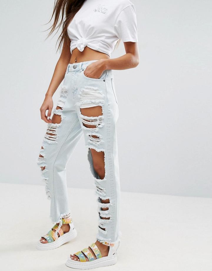 Asos Original Mom Jeans In Harrow Wash With Extreme Super Busts - Blue