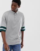 Asos Design Oversized Polo Shirt With Contrast Tipping In Gray Marl - Gray