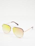 Quay High Key Rhinestone Aviator Sunglasses In Pink-gold