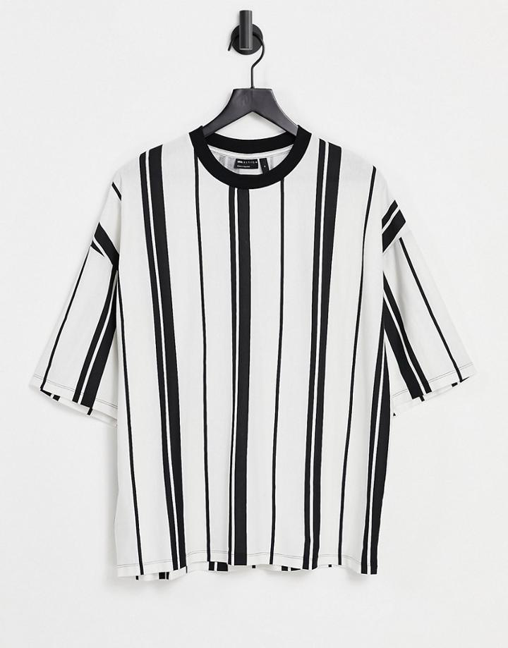 Asos Design Oversized Stripe T-shirt In Ecru And Black-white