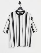 Asos Design Oversized Stripe T-shirt In Ecru And Black-white