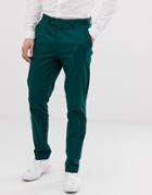 Asos Design Skinny Pants In Green Cotton - Green