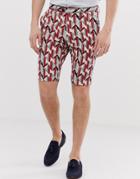 Devils Advocate Slim Fit Printed Geo Linen Mix Shorts - Gray