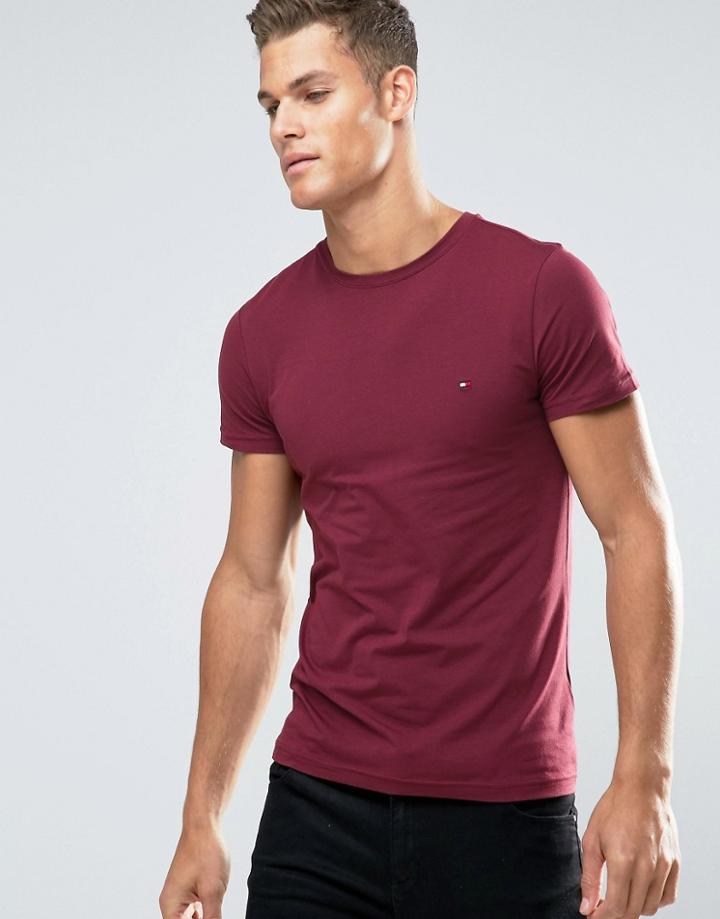Tommy Hilfiger T-shirt With Flag Logo In Slim Stretch Port - Red
