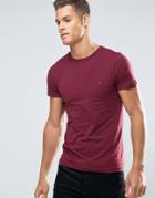 Tommy Hilfiger T-shirt With Flag Logo In Slim Stretch Port - Red