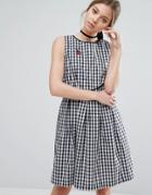Trollied Dolly Gingham Skater Dress With Cherry Badge - Black