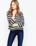 Kubban Stripe Cropped Sweater With Raw Hem