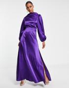 Vl The Label Modest Longe Sleeve Satin Maxi Dress In Purple