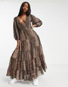 Asos Design Wrap Tiered Skirt Maxi Dress In Animal Print-multi
