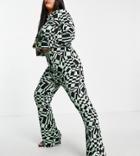 Asos Design Curve Wide Leg Pants In Distorted Checkerboard Print - Part Of A Set-multi