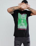 Asos Relaxed Longline T-shirt With Lace Up Back & Skull Print - Black