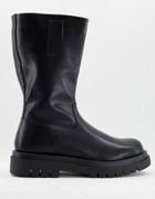 Truffle Collection Chunky Pull On Calf Boots In Black Faux Leather