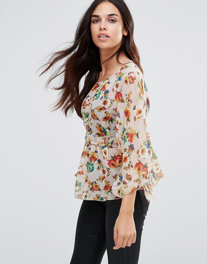 Pussycat London Top In Floral Print - Cream