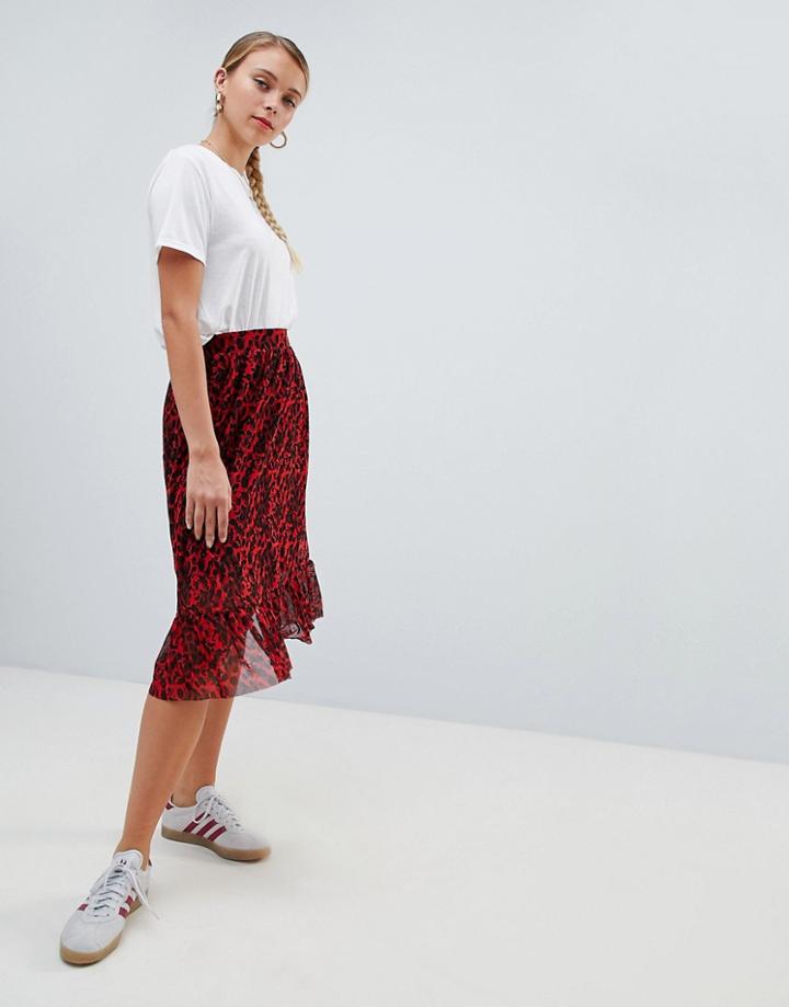 Only Thai Printed Frill Midi Skirt - Red
