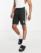 Mennace X Playboy Woven Shorts In Black With Yellow Side Stripe