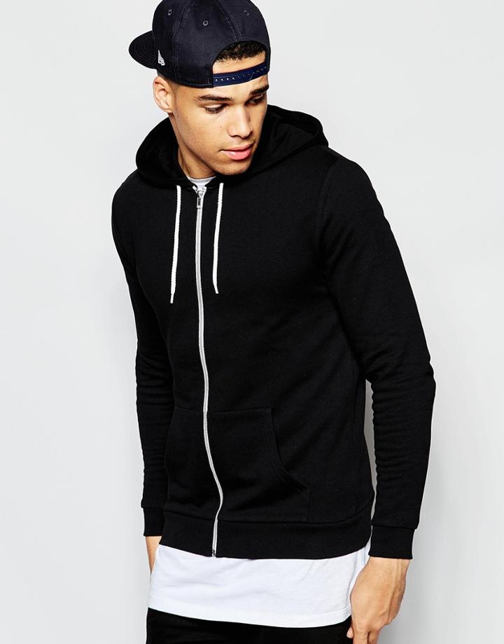 Asos Zip Up Hoodie In Black - Black