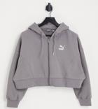 Puma Boxy Cropped Zip Up Hoodie In Storm Gray - Exclusive To Asos