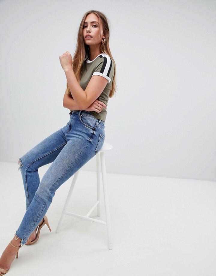 Prettylittlething Triple Stripe T- Shirt - Green