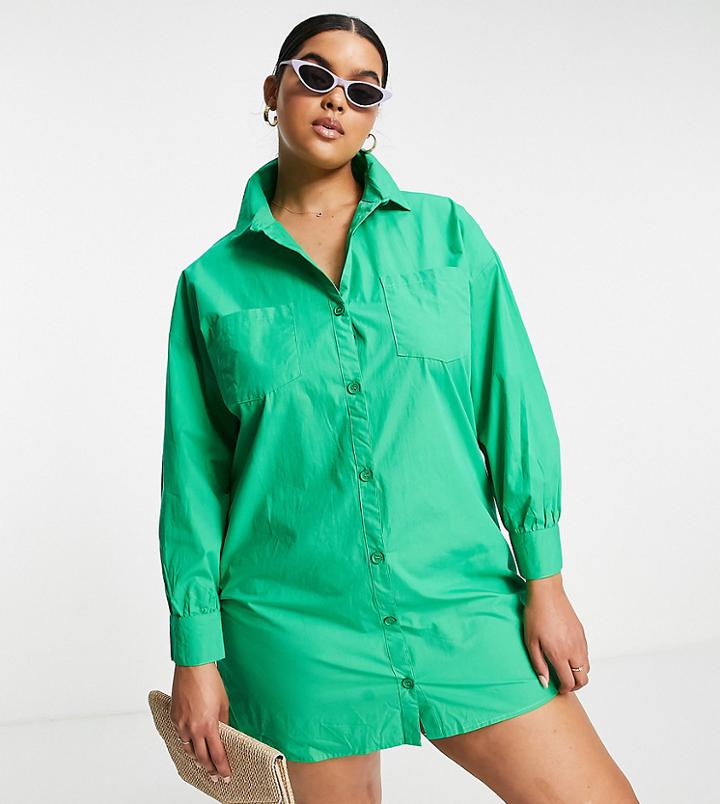 Lola May Plus Shirt Dress In Bright Green