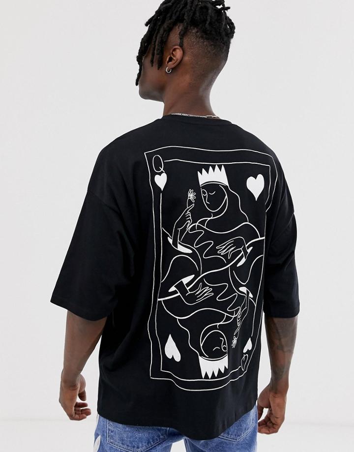 Asos Design Organic Cotton Oversized T-shirt With Large Sketch Print - Black