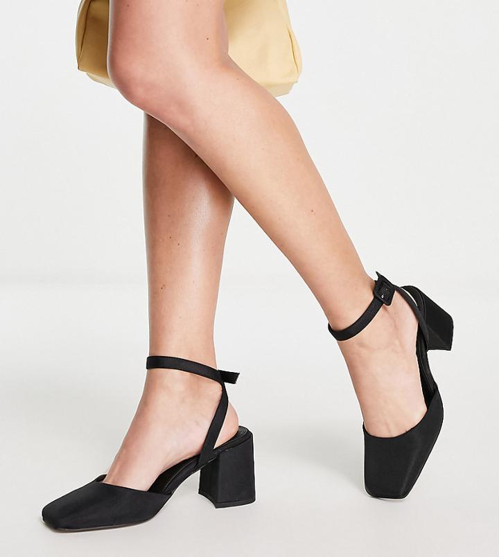 Asos Design Wide Fit Stelle Block Heeled Mid Shoes In Black