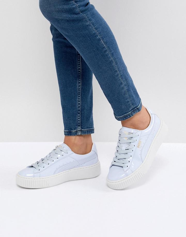 Puma Basket Platform Patent Sneaker - White