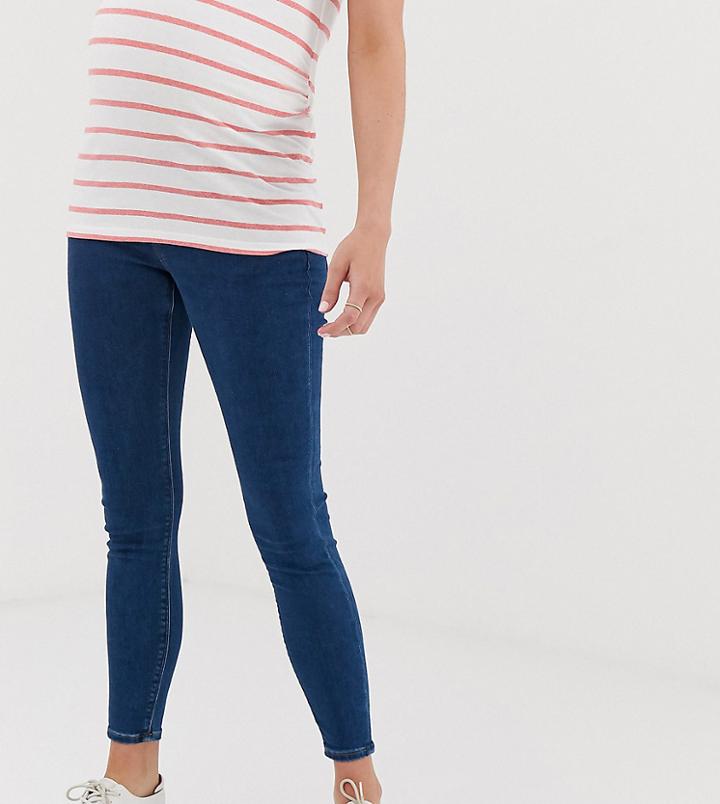 Asos Design Maternity High Rise Ridley 'skinny' Jeans In Rich Mid Blue Wash With Under The Bump Waistband-blues