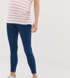 Asos Design Maternity High Rise Ridley 'skinny' Jeans In Rich Mid Blue Wash With Under The Bump Waistband-blues