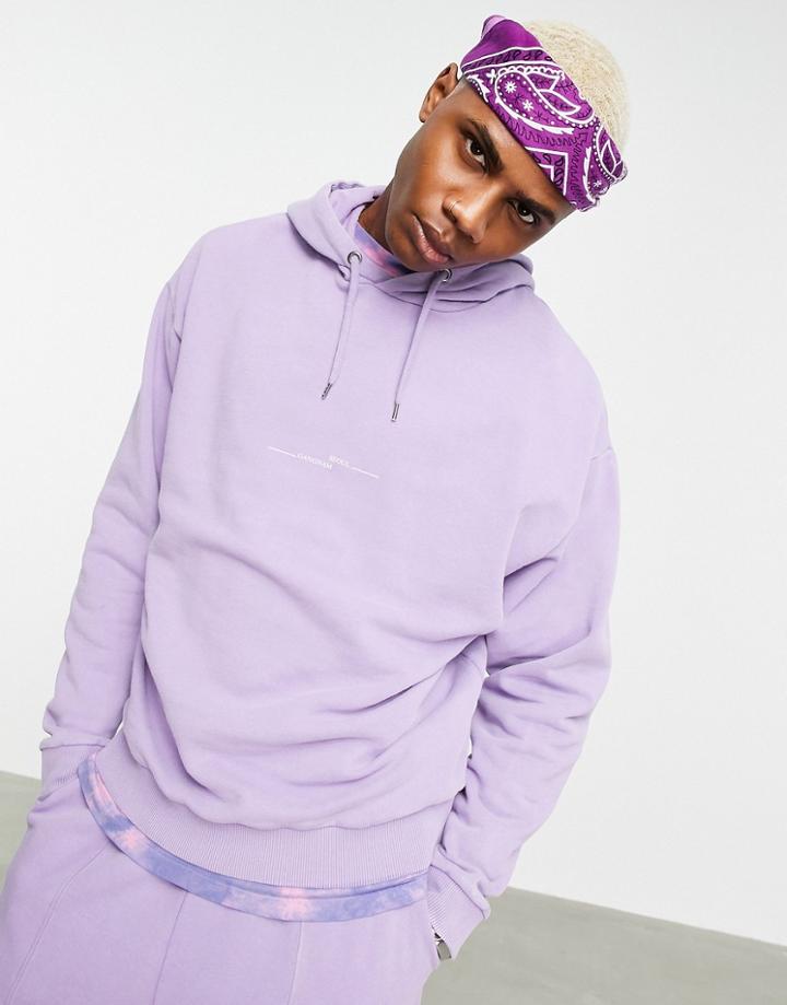 Asos Design Oversized Hoodie In Washed Purple With Text Print - Part Of A Set