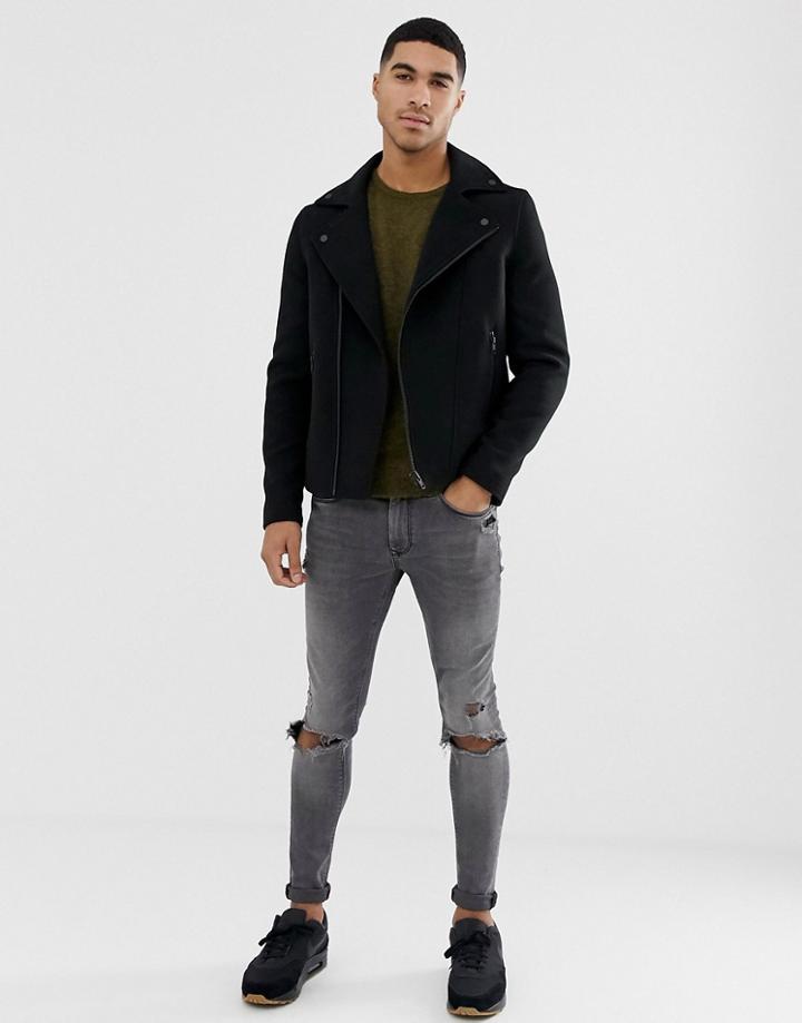Burton Menswear Asymmetric Biker Jacket In Black