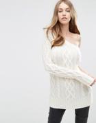 Asos Cable Sweater With One Shoulder - Cream
