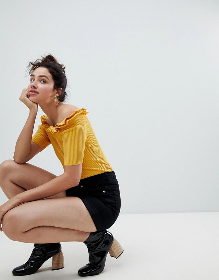 Monki High Waisted Mom Denim Short - Black