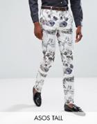 Asos Tall Wedding Skinny Smart Pants In Pastel Floral Print - White