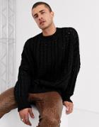 Asos Design Oversized Cable Knit Turtleneck Sweater In Black