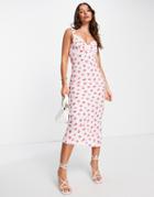 Asos Design Low Back Midi Sundress In Mini Rose Print-multi