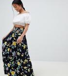 Asos Design Petite Maxi Skirt With Shirred Waist In Floral Print - Multi