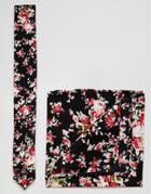 Asos Tie And Pocket Square Pack In Floral Design - Black