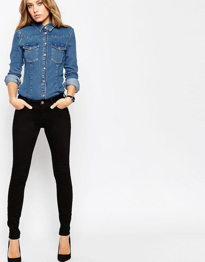 Asos Lisbon Skinny Mid Rise Jeans In Clean Black - Black