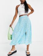 Jdy Midi Skirt With Side Split In Blue Floral-multi