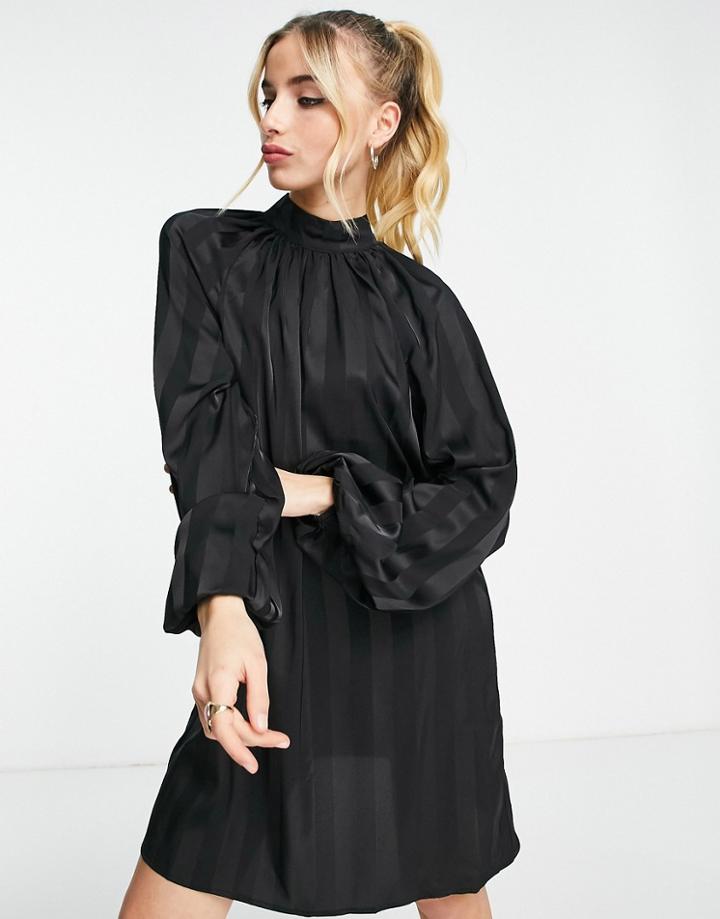 Lola May Satin Stripe Mini Dress With Back Cutout-black