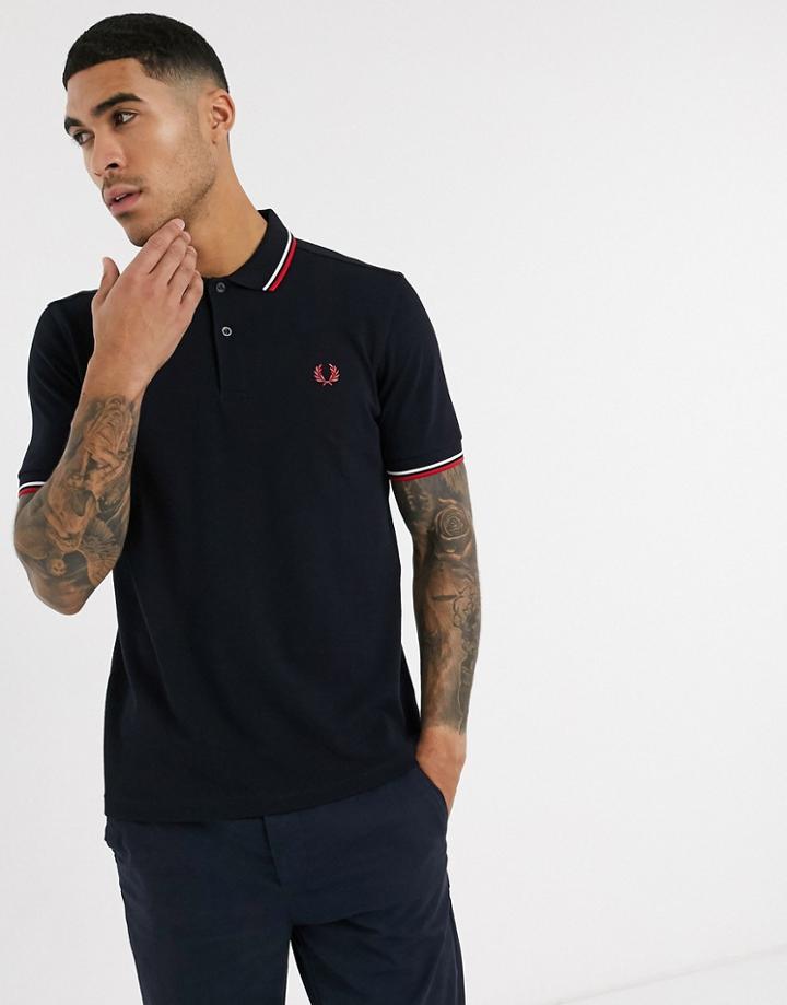 Fred Perry Twin Tipped Logo Polo In Navy/white/red
