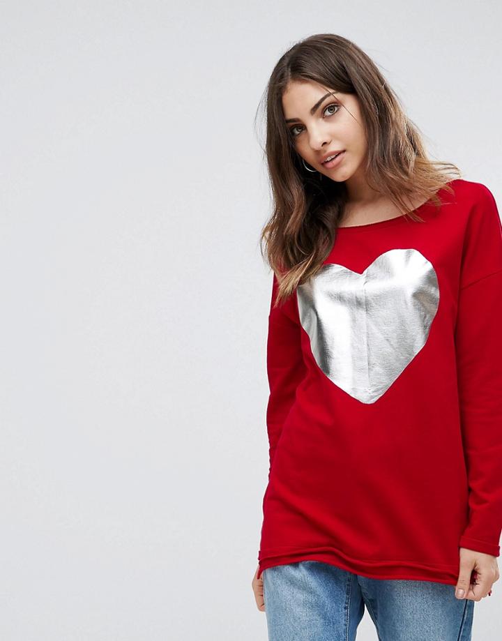 Only Valentine Heart Foil Sweater - Red