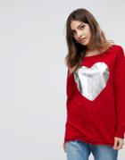 Only Valentine Heart Foil Sweater - Red